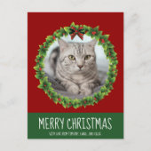 Vrolijk kerstgeschut Cute Custom Cat Foto Red Briefkaart (Voorkant)