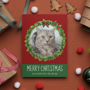 Vrolijk kerstgeschut Cute Custom Cat Foto Red Feestdagenkaart