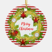 Vrolijk kerstgeschut & Stripes Keramisch Ornament (Voorkant)