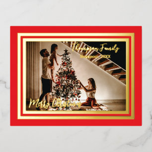 Vrolijk Kerstgezin Classic Rood Folie Feestdagen Briefkaart