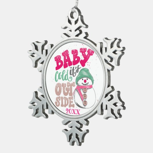 Vrolijk kerstgezin en Eerste Kerstdag Tin Sneeuwvlok Ornament (Rechts)