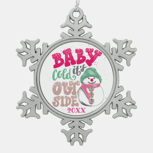 Vrolijk kerstgezin en Eerste Kerstdag Tin Sneeuwvlok Ornament (Voorkant)