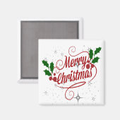 Vrolijk kerstglans en rode tekst magneet (Voorkant / Achterkant)