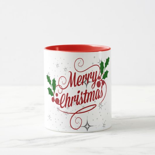 Vrolijk kerstglans en rode tekst mok (Midden)