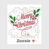 Vrolijk kerstglans en rode tekst sticker (Vel)