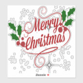 Vrolijk kerstglans en rode tekst sticker (Vel)