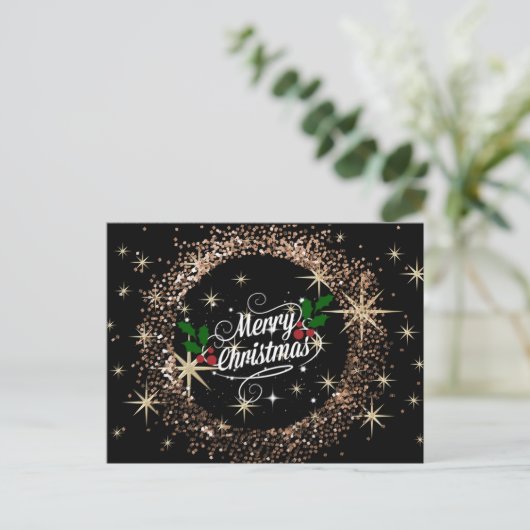 Vrolijk kerstglitter en glanzend design briefkaart (Staand voorkant)