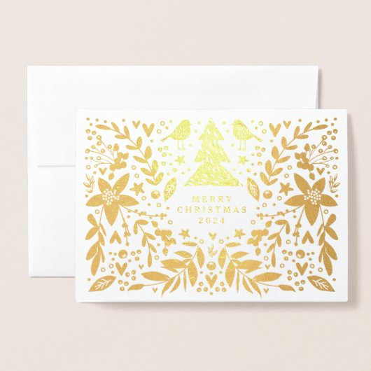 VROLIJK KERSTGOUD BOTANISCHE FOTO FOLIE KAARTEN (Voorkant met envelop)