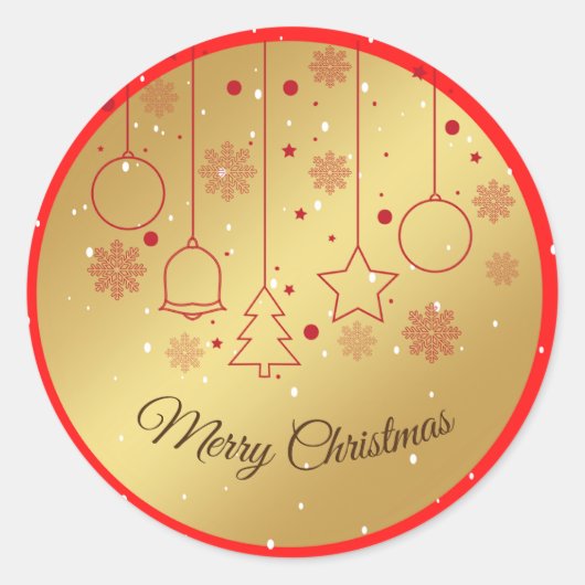 Vrolijk kerstgoud en rode versieringen ronde sticker (Voorkant)
