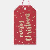 Vrolijk kerstgoud en rood confetti cadeaulabel (Voorkant)