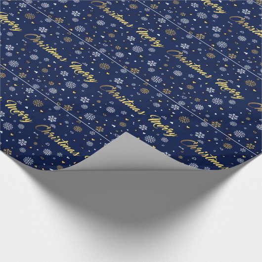 Vrolijk kerstgoud en witte sneeuwvlokken Elegant Cadeaupapier (Hoek)