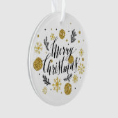 Vrolijk kerstgoud en zwarte sierbloem ornament (voorkant)