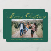 Vrolijk kerstgoud laat typografie groene foto acht feestdagenkaart (Voorkant / Achterkant)