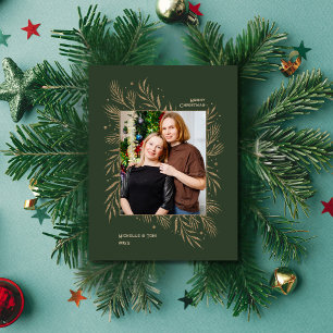 Vrolijk kerstgoud verlaat familie foto Lijst Feestdagenkaart