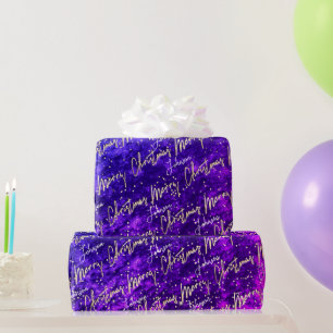 Vrolijk kerstgouden script met de naam Blauw Roze Cadeaupapier