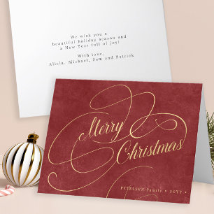 Vrolijk kerstgouden script rood elegante niet-foto feestdagen kaart