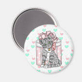 Vrolijk kerstgrijs Kitten Roze Bow Magneet (Voorkant / Achterkant)
