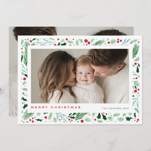 Vrolijk kerstgroen en berry vakantieontwerp feestdagenkaart (Voorkant / Achterkant)