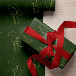 Vrolijk kerstgroen en goud elegant script cadeaupapier