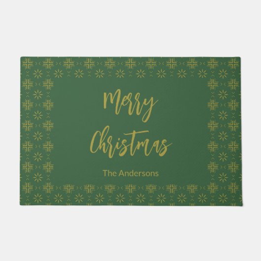 Vrolijk kerstgroen en gouden scriptnaam deurmat (Voorkant)
