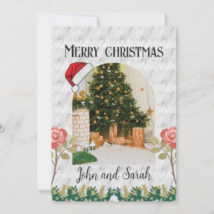 Vrolijk kerstgroen Foliage boog foto Modern Feestdagenkaart