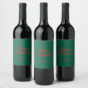 Vrolijk kerstgroen script vakantie wijn etiket