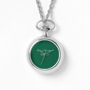 Vrolijk Kerstgroen vlakte solo achtergrond vakanti Horloge