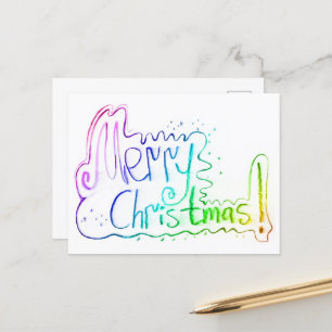 Vrolijk kerstgroet regenboog handbelettering briefkaart