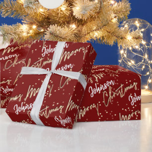 Vrolijk kerstgulden script uit naam van Burgundy Cadeaupapier