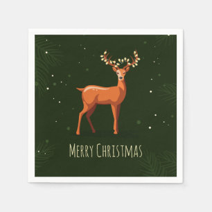 Vrolijk kersthert met slingers op de hoorns servet