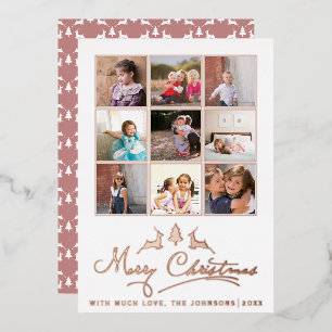 Vrolijk kersthert, roos goudkleurig  met boomfotoc folie feestdagenkaart