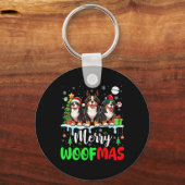 Vrolijk kersthout drie Santa Reindeer Berner Sleutelhanger (Voorkant)