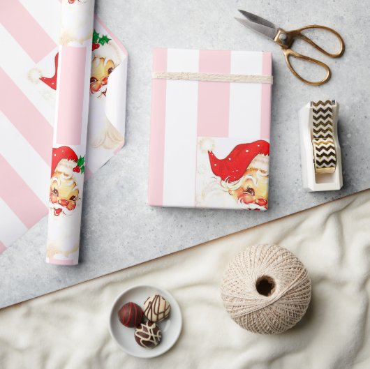 Vrolijk kerstinpakken roze & witte streep Santa Cadeaupapier (Crafts)