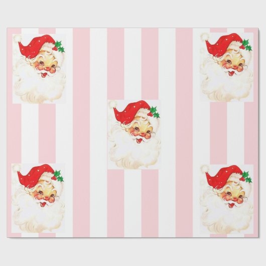 Vrolijk kerstinpakken roze & witte streep Santa Cadeaupapier (Vlak)
