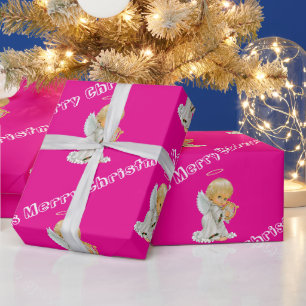 Vrolijk kerstinpakpapier Baby Pink Angel Cadeaupapier