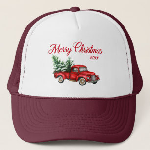 Vrolijk kerstjaar Waterverf Vintage Red Truck Trucker Pet