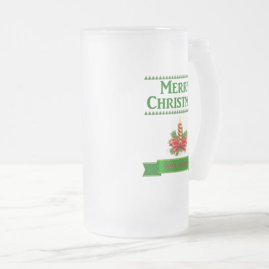 Vrolijk kerstkaartje (grn/red) matglas bierpul (Voorkant rechts)