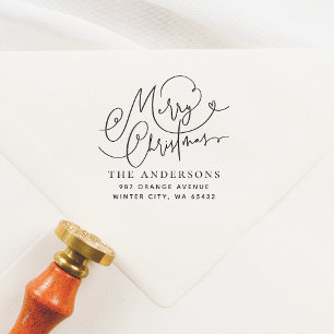 Vrolijk kerstkalligrafie bloeiend adres 	rubberstempel