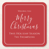 Vrolijk kerstkalligrafie Eenvoudig Schattige rood Vierkante Kartonnen Onderzetter (Voorkant)