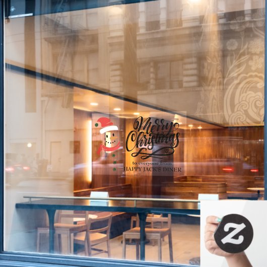 Vrolijk kerstkalligrafie en Snowman Custom Raamsticker (Cafe Raam)