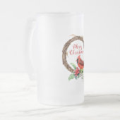 Vrolijk kerstkardinaal en Holly Matglas Bierpul (Voorkant links)