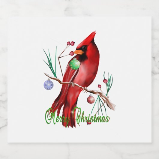 Vrolijk kerstkardinaal sparkling wijnetiket (Enkel label)