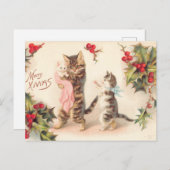 Vrolijk kerstkat en  Kittens Holly Briefkaart (Voorkant / Achterkant)