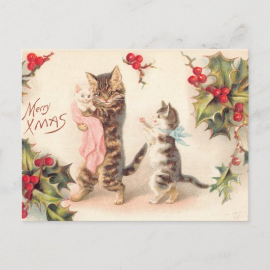 Vrolijk kerstkat en  Kittens Holly Briefkaart (Voorkant)