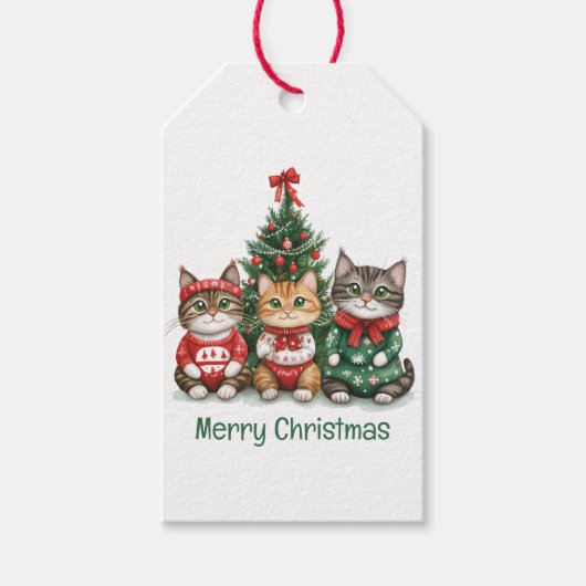 Vrolijk kerstkatten cadeaulabel (Voorkant)
