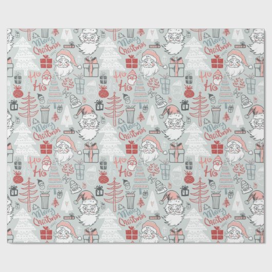 Vrolijk kerstkerstboom met de hand getekend patroo cadeaupapier (Vlak)