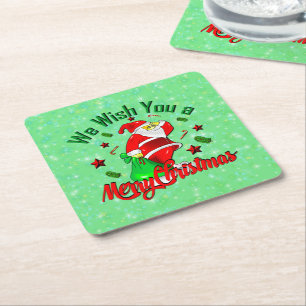 Vrolijk kerstkerstfeest met sack Stars Cane Vierkante Kartonnen Onderzetter