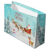 Vrolijk kerstkerstfeest, Snowman, Reindeer, Forest Groot Cadeauzakje (Voorkant Gekanteld)