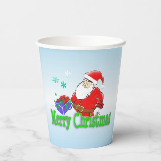 Vrolijk kerstkerstkerstbekertje met cadeaupapierbe papieren bekers (Achterkant)