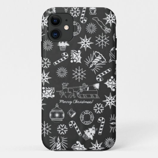 Vrolijk kerstkerstkerstkerstkerstsymbolen, zwart e Case-Mate iPhone case (Achterkant)